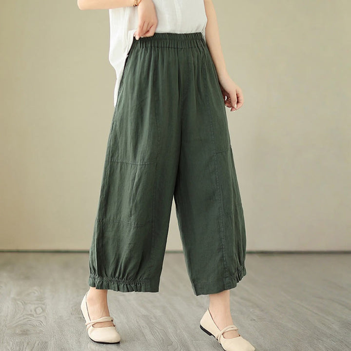 Buddha Stones Vintage Casual Pleated Design Cotton Women's Wide Leg Pants With Pockets - image 3
