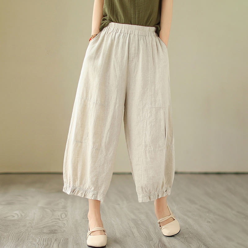 Buddha Stones Vintage Casual Pleated Design Cotton Women's Wide Leg Pants With Pockets - image 13