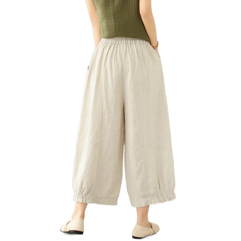Buddha Stones Vintage Casual Pleated Design Cotton Women's Wide Leg Pants With Pockets - image 22