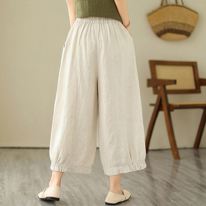 Buddha Stones Vintage Casual Pleated Design Cotton Women's Wide Leg Pants With Pockets - image 14