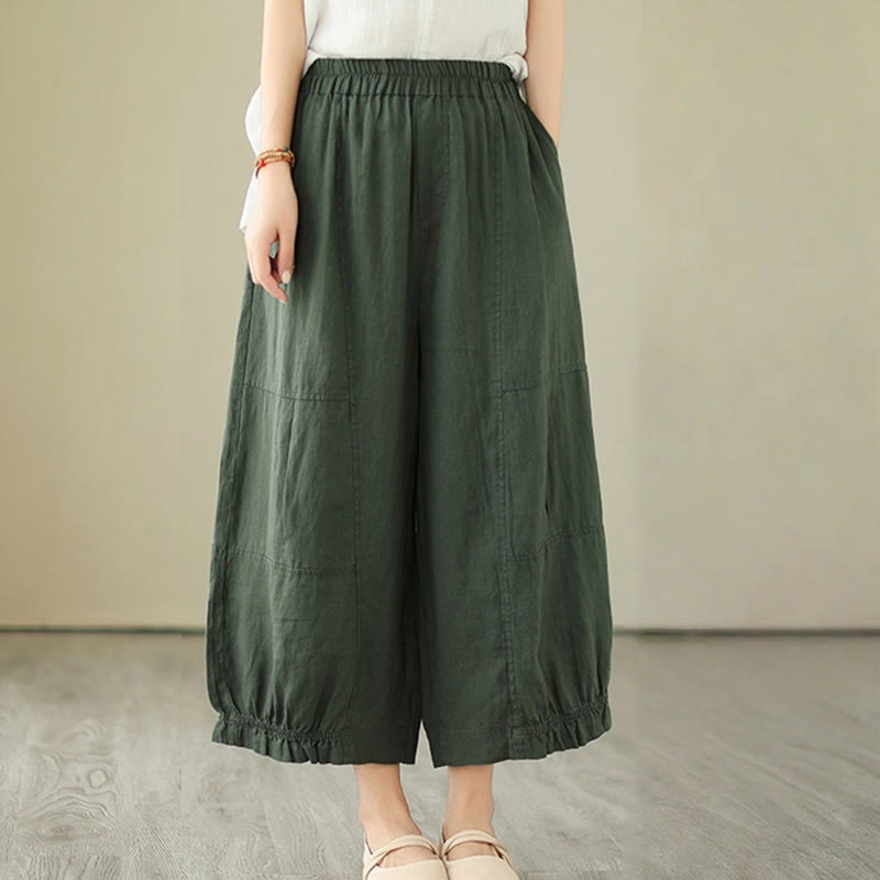 Buddha Stones Vintage Casual Pleated Design Cotton Women's Wide Leg Pants With Pockets - image 4