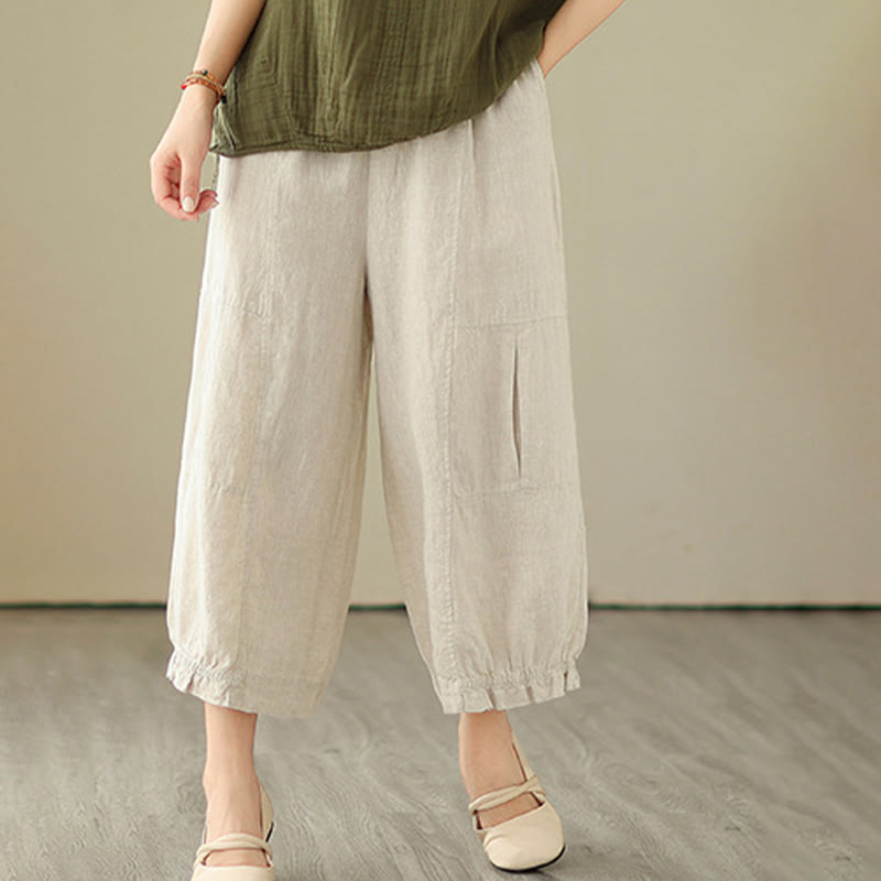 Buddha Stones Vintage Casual Pleated Design Cotton Women's Wide Leg Pants With Pockets - image 16