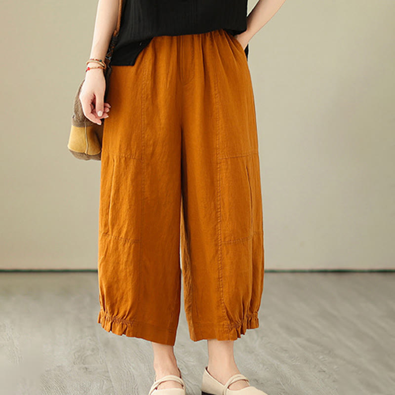 Buddha Stones Vintage Casual Pleated Design Cotton Women's Wide Leg Pants With Pockets - image 11