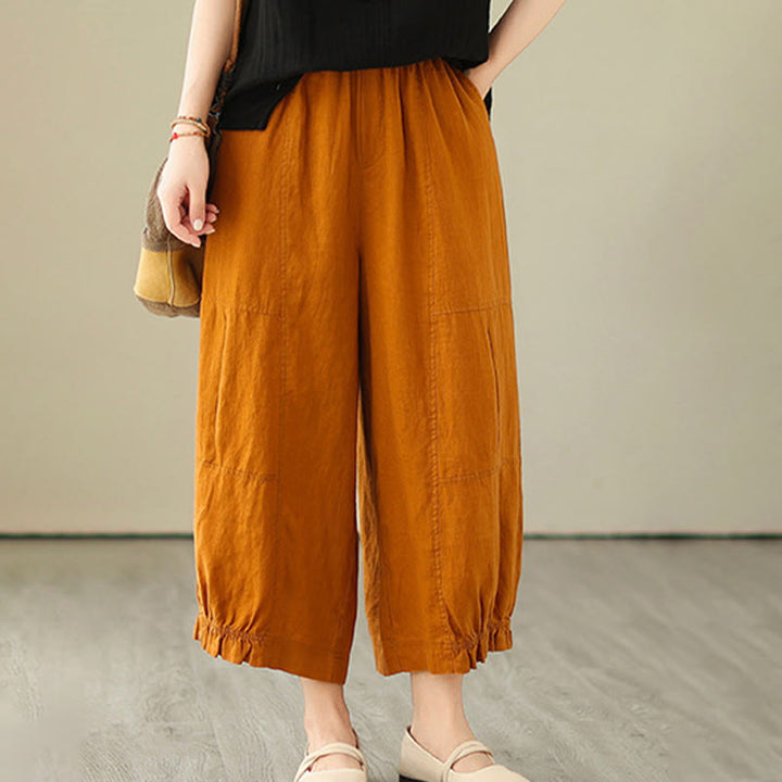 Buddha Stones Vintage Casual Pleated Design Cotton Women's Wide Leg Pants With Pockets - image 11