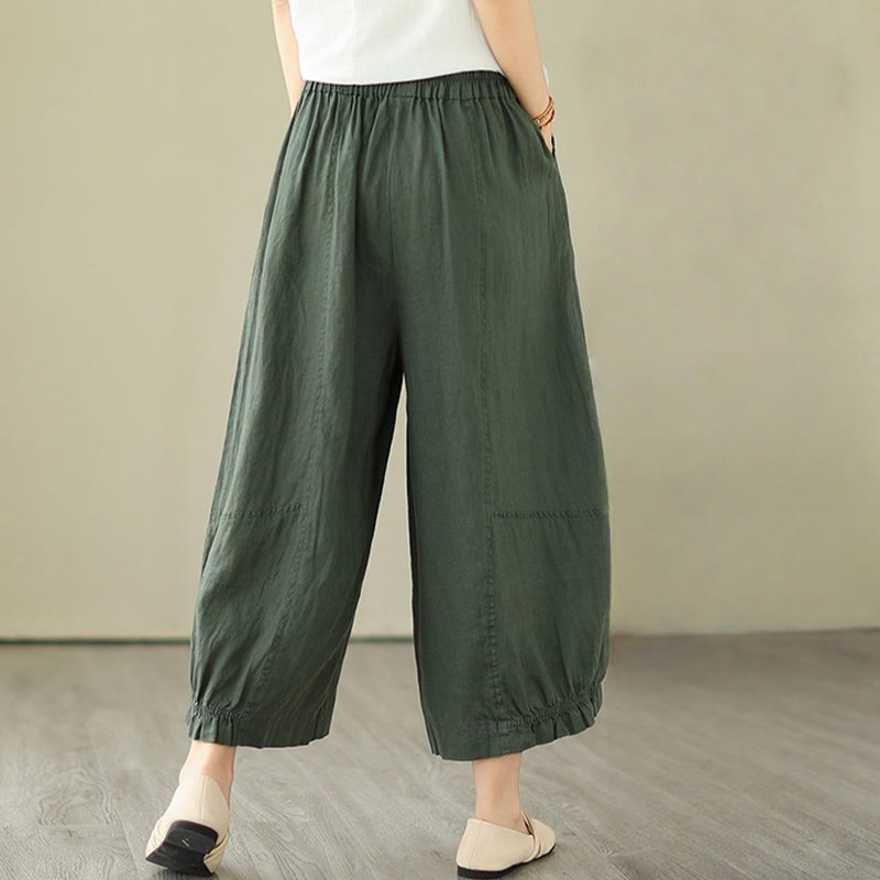 Buddha Stones Vintage Casual Pleated Design Cotton Women's Wide Leg Pants With Pockets - image 2