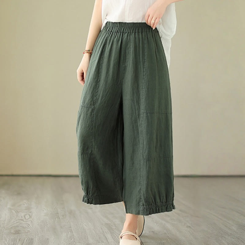 Buddha Stones Vintage Casual Pleated Design Cotton Women's Wide Leg Pants With Pockets - image 1