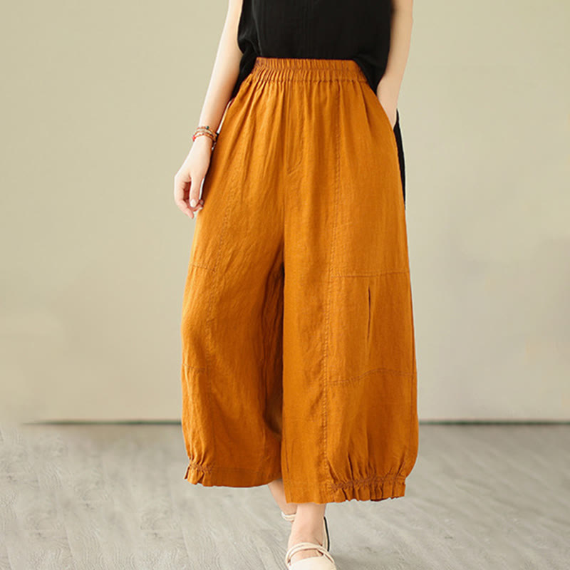 Buddha Stones Vintage Casual Pleated Design Cotton Women's Wide Leg Pants With Pockets - image 9
