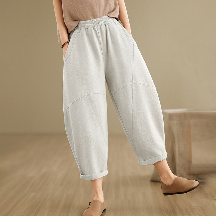 Buddha Stones Spring 7-8 Length Solid Color Women's Cotton Linen Harem Pants With Pockets - image 2