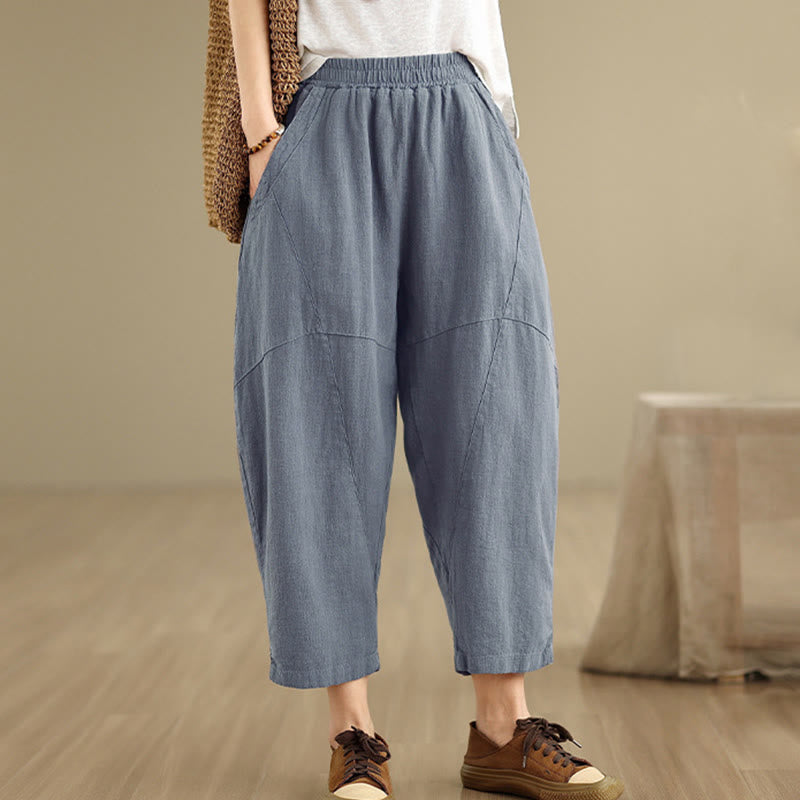 Buddha Stones Spring 7-8 Length Solid Color Women's Cotton Linen Harem Pants With Pockets - image 15