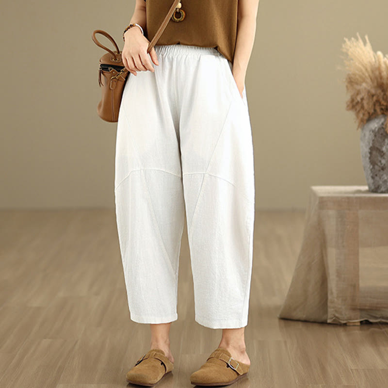 Buddha Stones Spring 7-8 Length Solid Color Women's Cotton Linen Harem Pants With Pockets - image 22