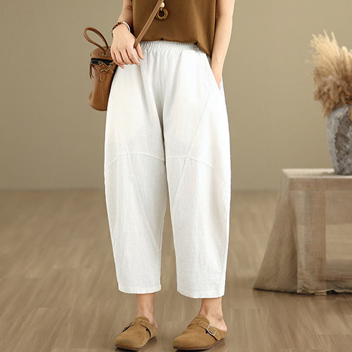 Buddha Stones Spring 7-8 Length Solid Color Women's Cotton Linen Harem Pants With Pockets - image 22