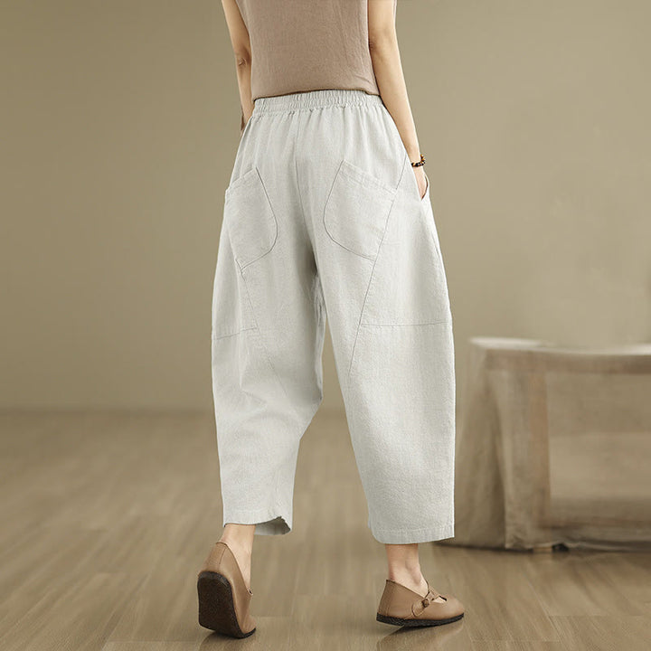 Buddha Stones Spring 7-8 Length Solid Color Women's Cotton Linen Harem Pants With Pockets - image 4
