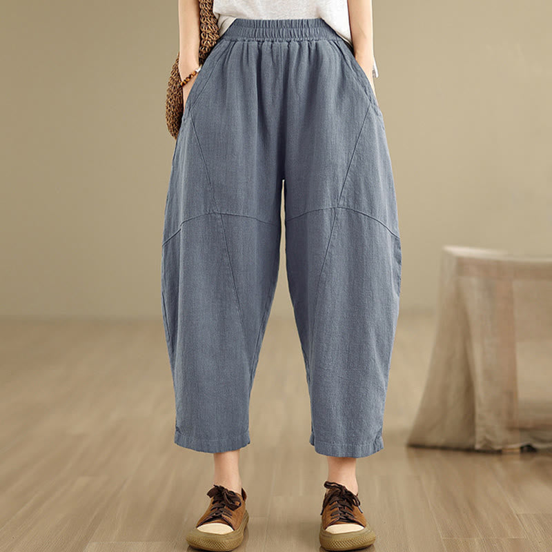 Buddha Stones Spring 7-8 Length Solid Color Women's Cotton Linen Harem Pants With Pockets - image 14