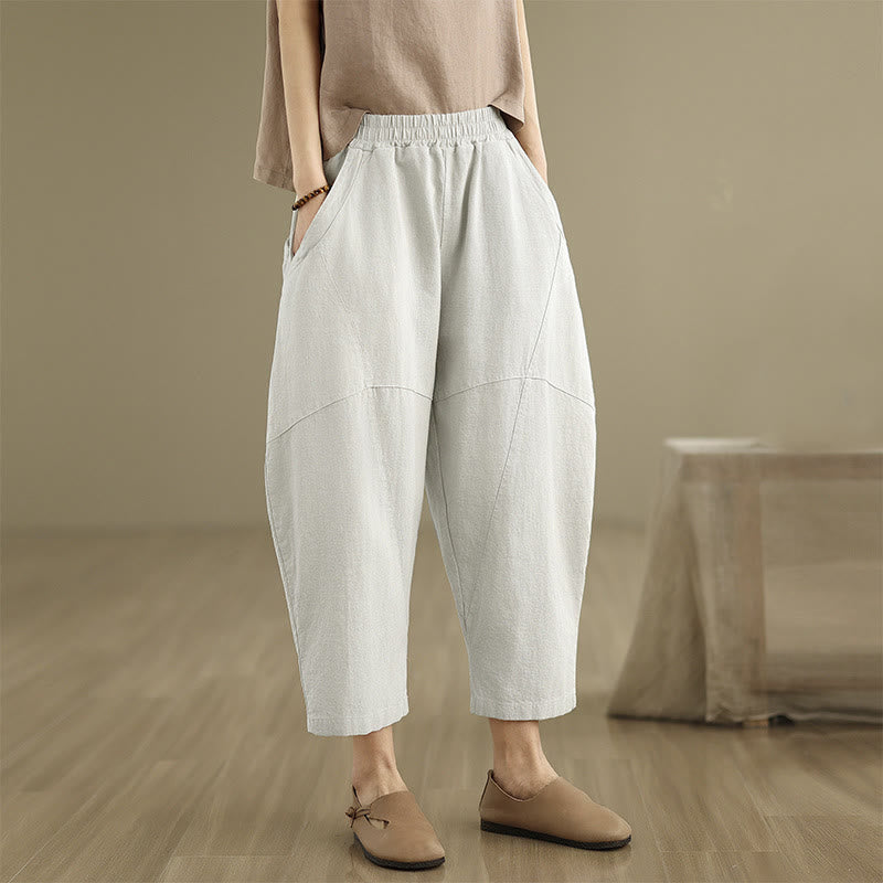 Buddha Stones Spring 7-8 Length Solid Color Women's Cotton Linen Harem Pants With Pockets - image 5
