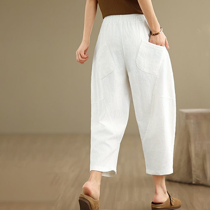 Buddha Stones Spring 7-8 Length Solid Color Women's Harem Pants With Pockets - image 21