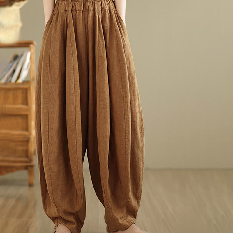 Buddha Stones Vintage Patchwork Lantern Design Cotton Linen Women's Wide Leg Pants With Pockets - image 5