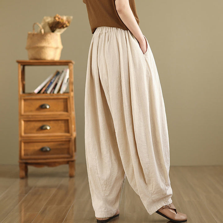 Buddha Stones Vintage Patchwork Lantern Design Cotton Linen Women's Wide Leg Pants With Pockets - image 23