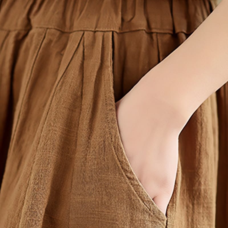 Buddha Stones Vintage Patchwork Lantern Design Cotton Linen Women's Wide Leg Pants With Pockets - image 10