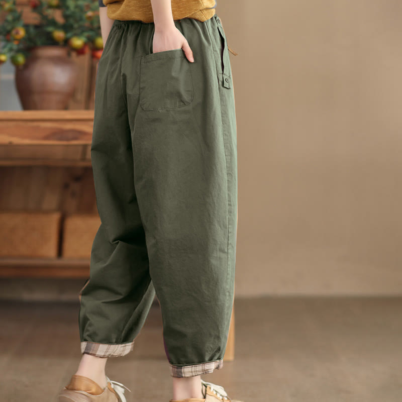 Buddha Stones Casual Plain Patched Cuff Design Women's Cotton Harem Pants With Pockets - image 14