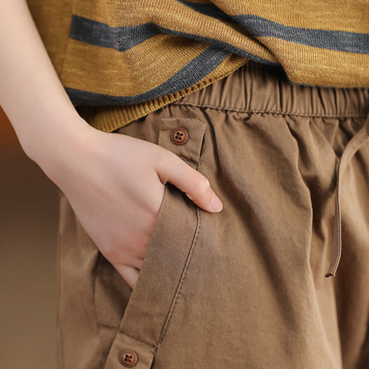 Buddha Stones Casual Plain Patched Cuff Design Women's Cotton Harem Pants With Pockets - image 3