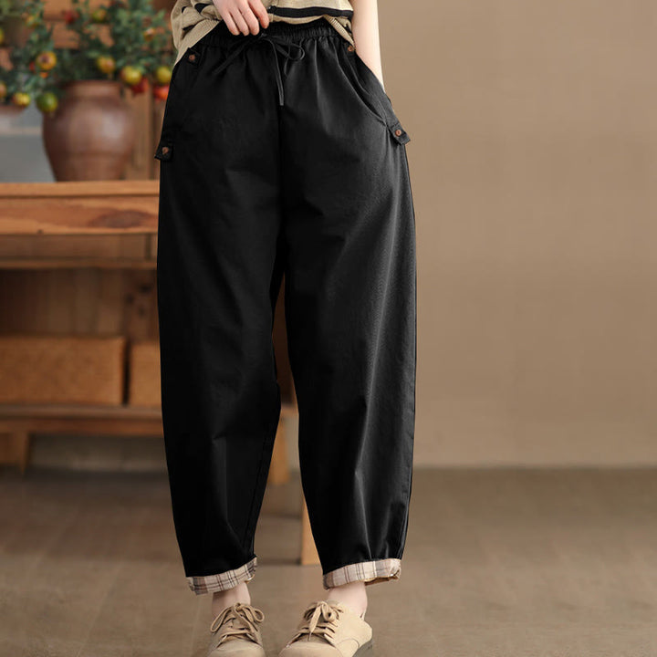 Buddha Stones Casual Plain Patched Cuff Design Women's Cotton Harem Pants With Pockets - image 10