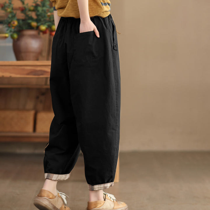 Buddha Stones Casual Plain Patched Cuff Design Women's Cotton Harem Pants With Pockets - image 11