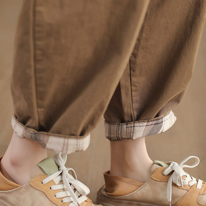 Buddha Stones Casual Plain Patched Cuff Design Women's Cotton Harem Pants With Pockets - image 6