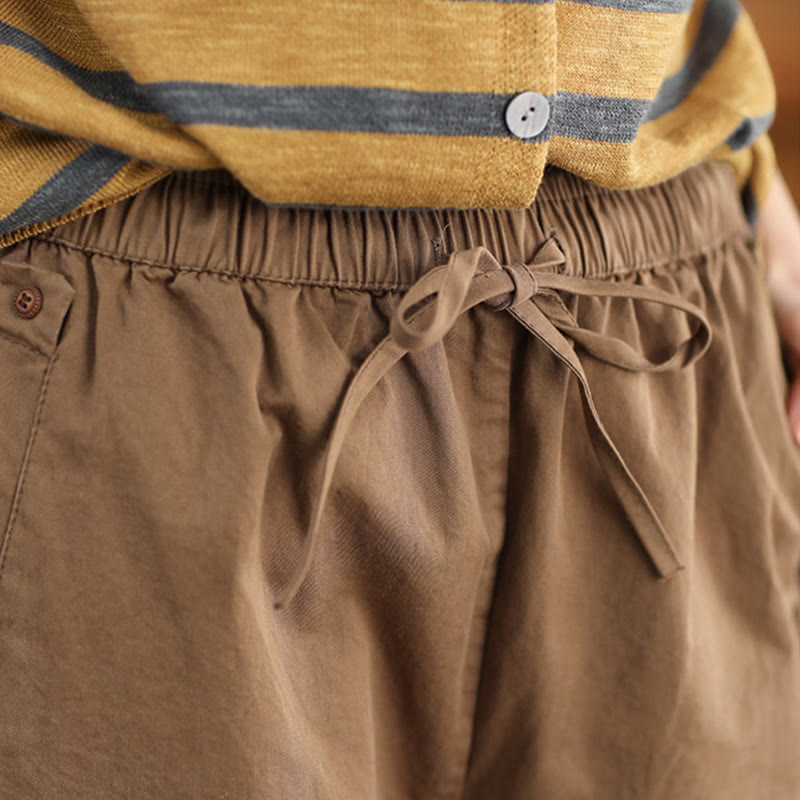 Buddha Stones Casual Plain Patched Cuff Design Women's Cotton Harem Pants With Pockets - image 2