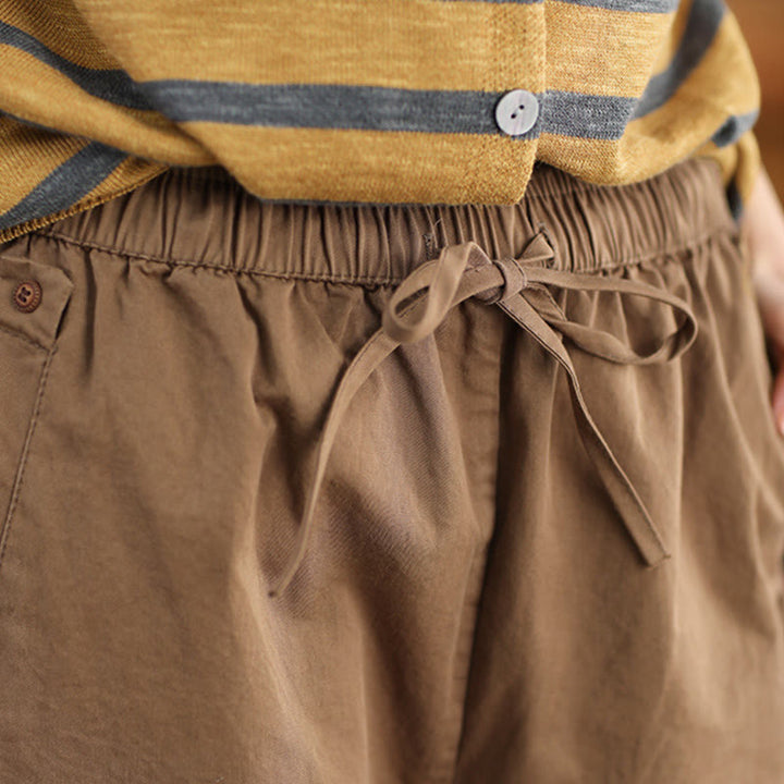 Buddha Stones Casual Plain Patched Cuff Design Women's Cotton Harem Pants With Pockets - image 2