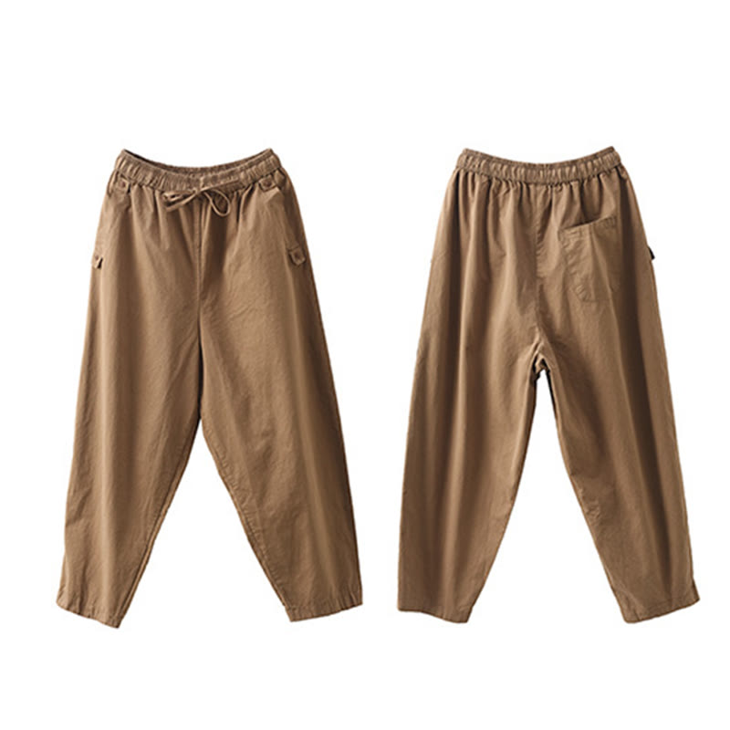 Buddha Stones Casual Plain Patched Cuff Design Women's Cotton Harem Pants With Pockets - image 8