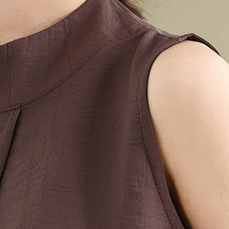 Buddha Stones Casual Plain Back Buttom Design Stand Collar Cotton Linen Women's Sleeveless Vest - image 8