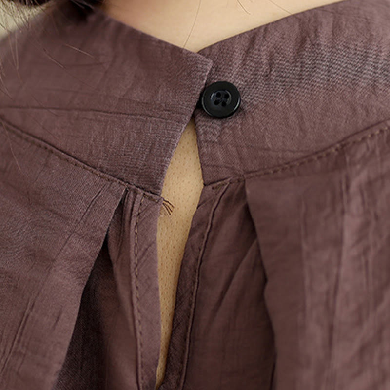 Buddha Stones Casual Plain Back Buttom Design Stand Collar Cotton Linen Women's Sleeveless Vest - image 9