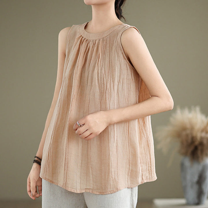 Buddha Stones Summer Wrinkles Simple Design Crew Neck Cotton Linen Women's Sleeveless Vest Waistcoat - image 28