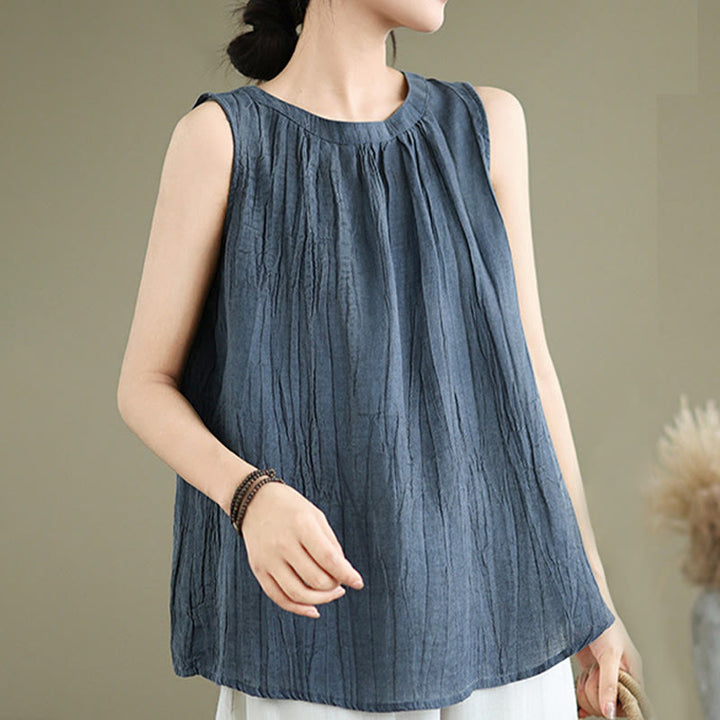 Buddha Stones Summer Wrinkles Simple Design Crew Neck Women's Sleeveless Vest Waistcoat - image 18