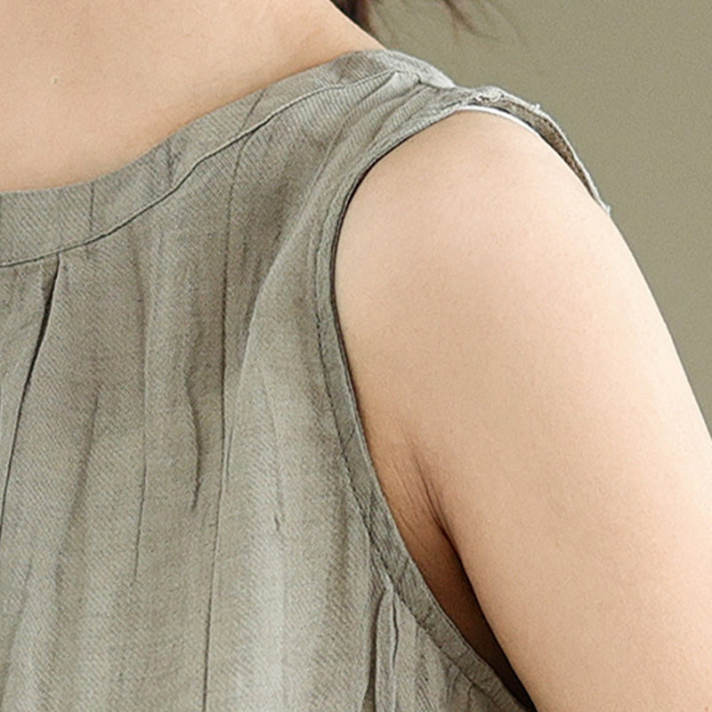 Buddha Stones Summer Wrinkles Simple Design Crew Neck Women's Sleeveless Vest Waistcoat - image 7