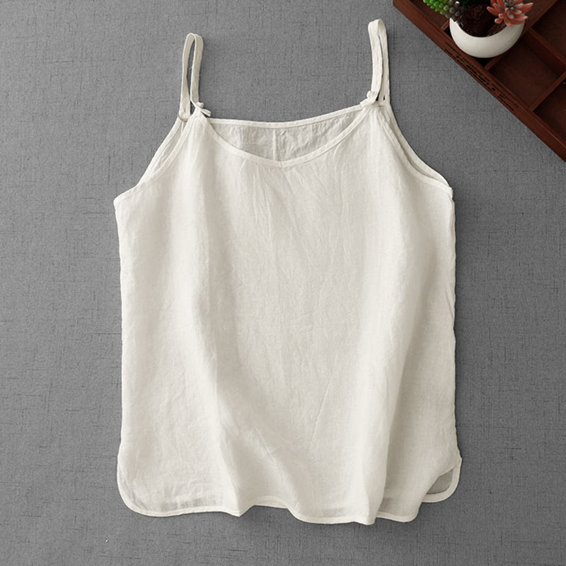 Buddha Stones Summer Plain Adjustable Strap Design Women's Cotton Linen Vest Waistcoat - FloralWhite - US14，UK/AU18，EU46 (2XL) - image 7