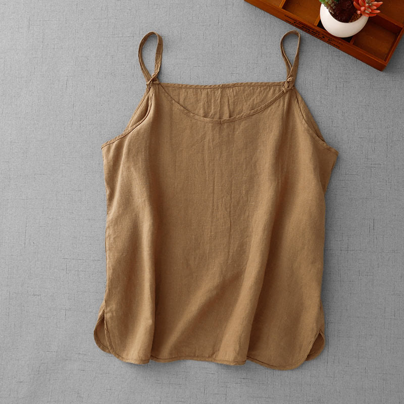 Buddha Stones Summer Plain Adjustable Strap Design Women's Cotton Linen Vest Waistcoat - DarkGoldenrod - US14，UK/AU18，EU46 (2XL) - image 20