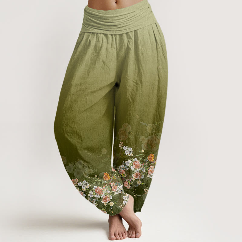 Buddha Stones Colorful Rose Flowers Design Women's Elastic Waist Harem Pants - YellowGreen - US22，UK/AU26，EU54 (6XL) - image 4