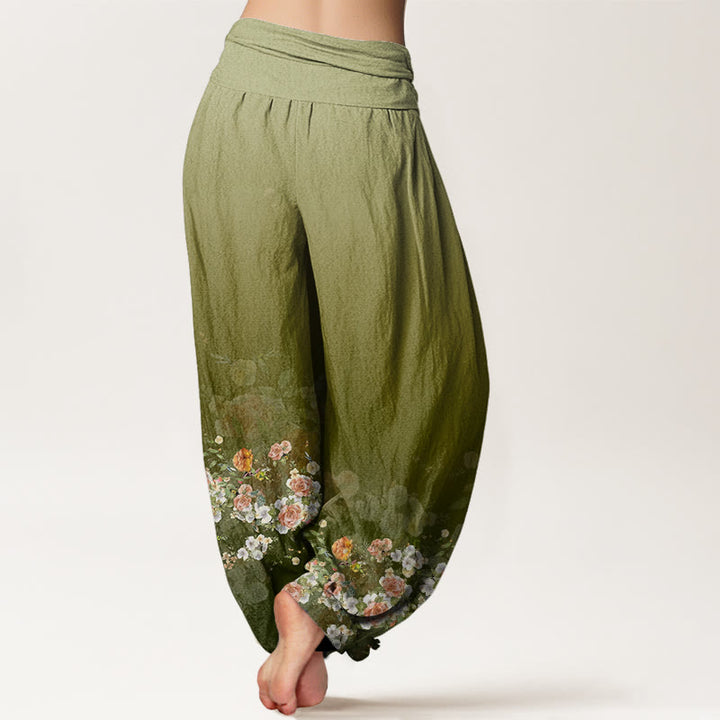 Buddha Stones Colorful Rose Flowers Design Women's Elastic Waist Harem Pants - image 5