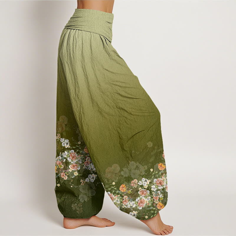 Buddha Stones Colorful Rose Flowers Design Women's Elastic Waist Harem Pants - image 6