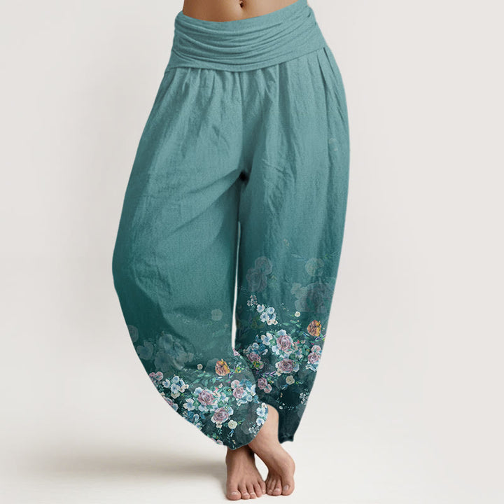 Buddha Stones Colorful Rose Flowers Design Women's Elastic Waist Harem Pants - MediumTurquoise - US22，UK/AU26，EU54 (6XL) - image 7