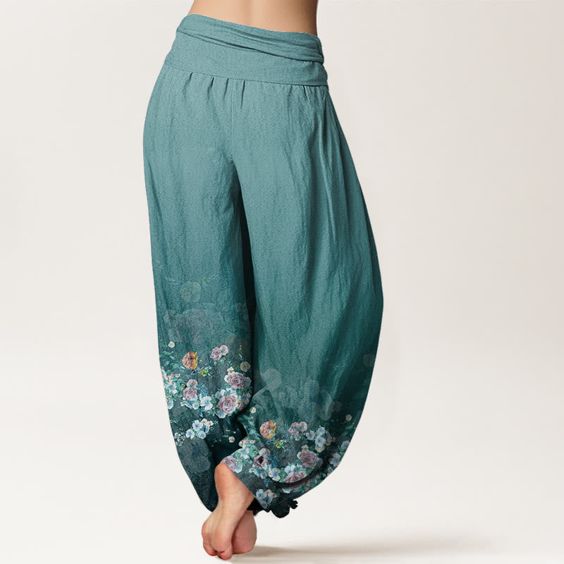 Buddha Stones Colorful Rose Flowers Design Women's Elastic Waist Harem Pants - image 9