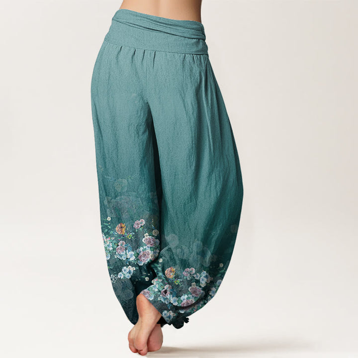 Buddha Stones Colorful Rose Flowers Design Women's Elastic Waist Harem Pants - image 9