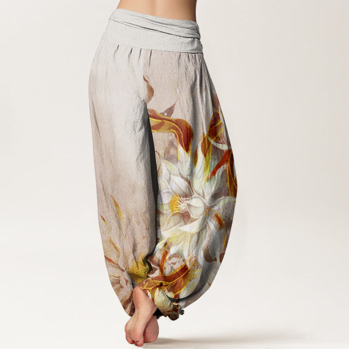 Buddha Stones Cotton Epiphyllum Flowers Design Women's Elastic Waist Harem Pants - image 5