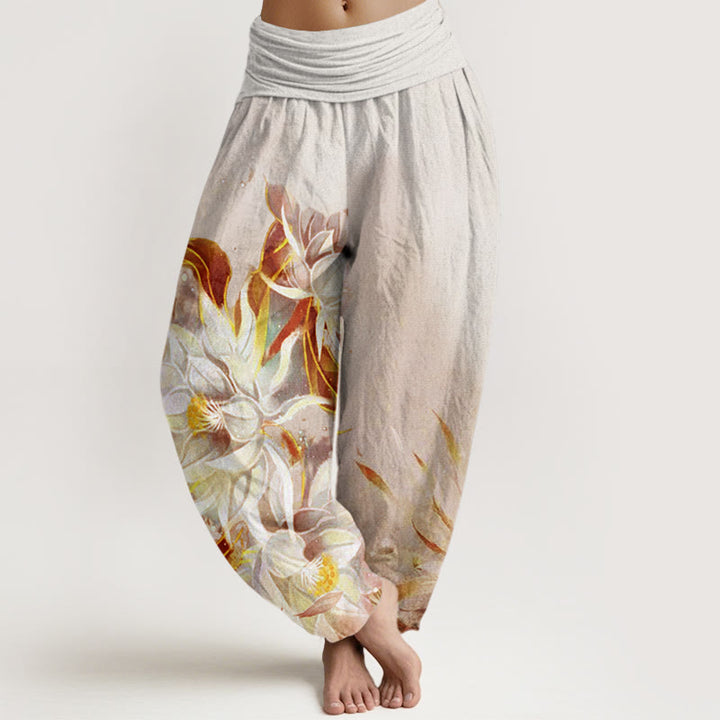 Buddha Stones Epiphyllum Flowers Design Women's Elastic Waist Harem Pants - Beige - US22，UK/AU26，EU54 (6XL) - image 4