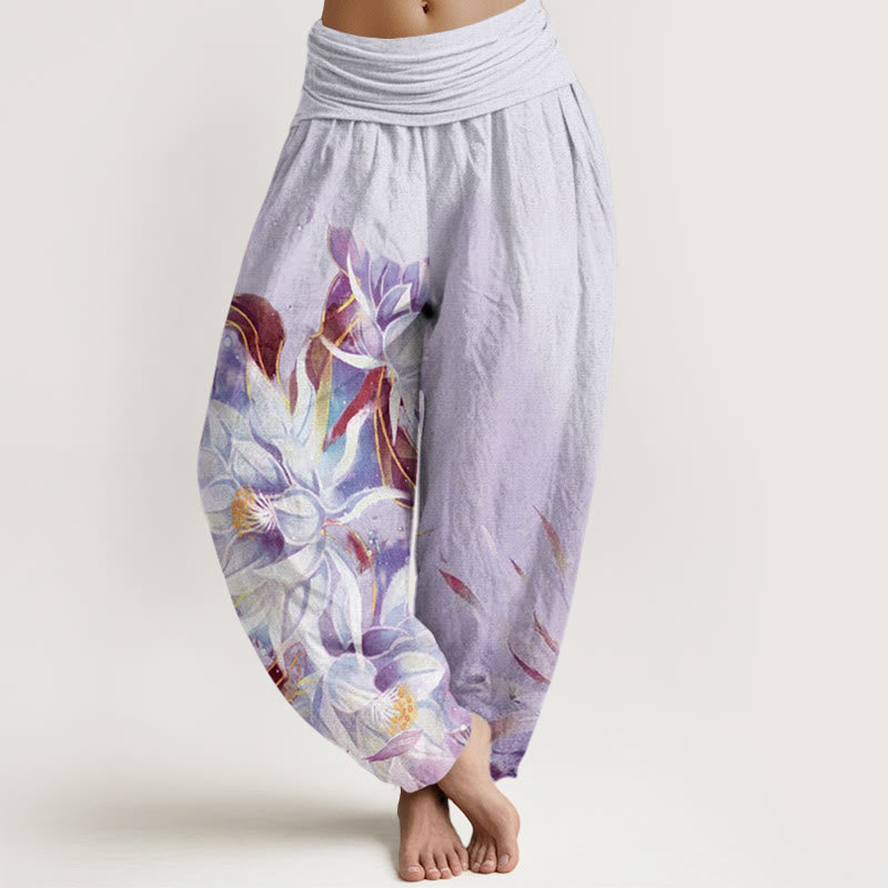 Buddha Stones Epiphyllum Flowers Design Women's Elastic Waist Harem Pants - Lavender - US22，UK/AU26，EU54 (6XL) - image 7