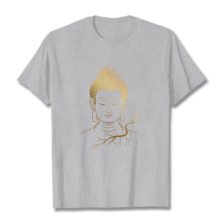 Buddha Stones Golden Meditation Buddha Head Tee T-shirt - LightGrey - 2XL - image 19