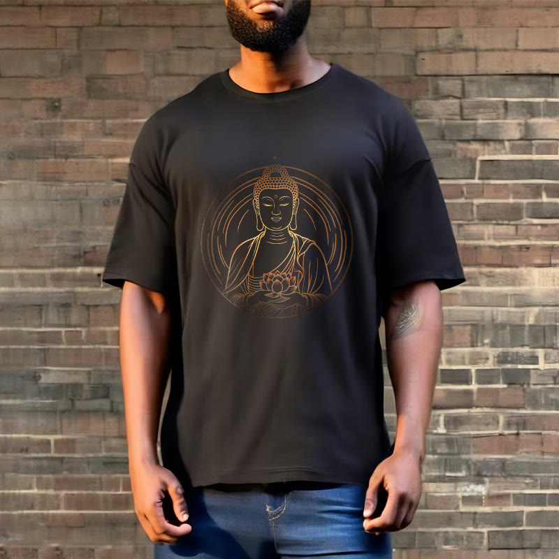 Buddha Stones Golden Buddha Holding A Lotus Flower Tee T-shirt - image 2