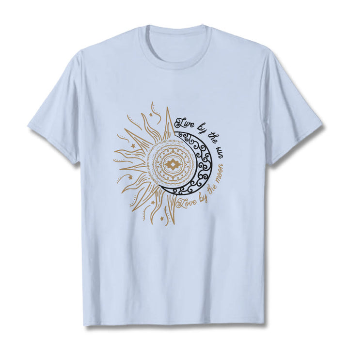 Buddha Stones Live By The Sun Love By The Moon Tee T-shirt - LightCyan - 2XL - image 18