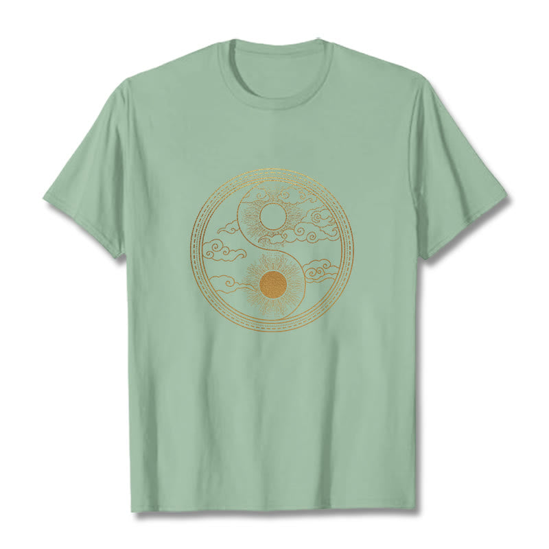 Buddha Stones Yin Yang Sun Auspicious Clouds Tee T-shirt - PaleGreen - 2XL - image 14